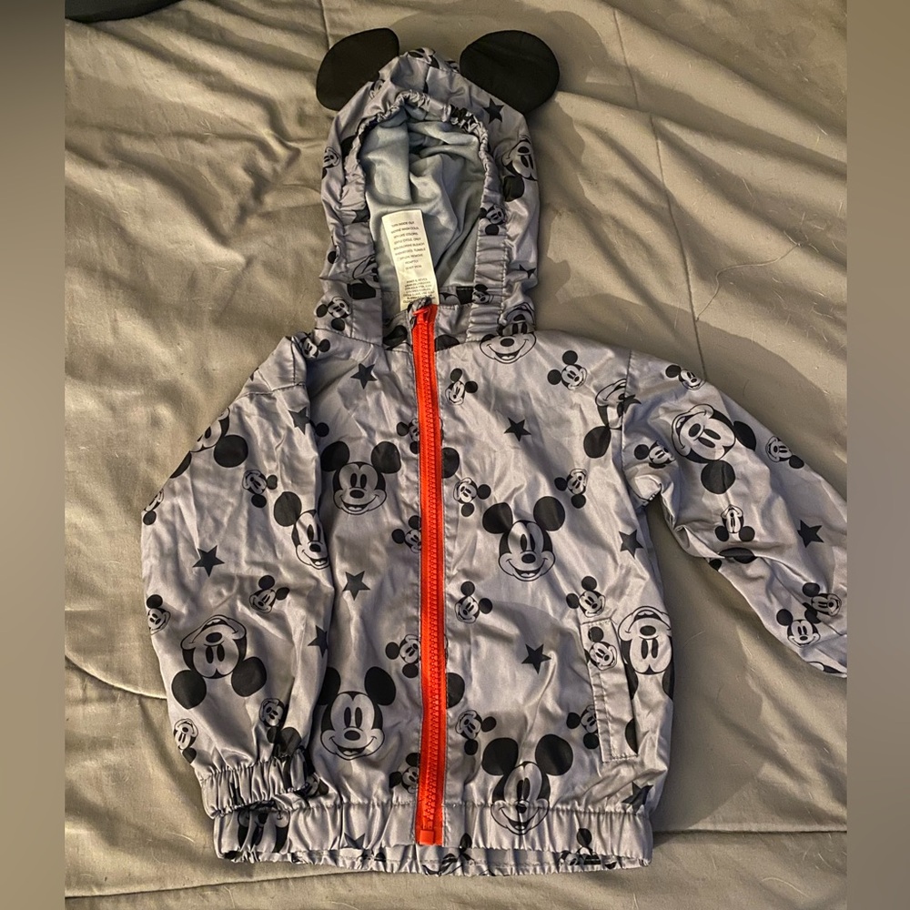 Disney Mickey Mouse Gray Raincoat with Red Zipper